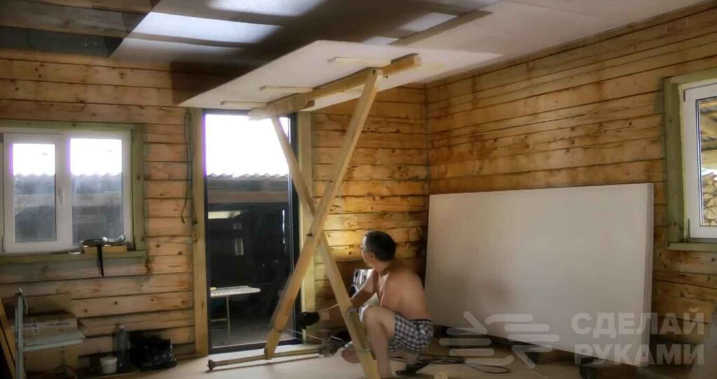 Как обшить потолок гипсокартоном в одиночку: делаем подъемник для ГКЛ Как обшить потолок гипсокартоном в одиночку: делаем подъемник для ГКЛ