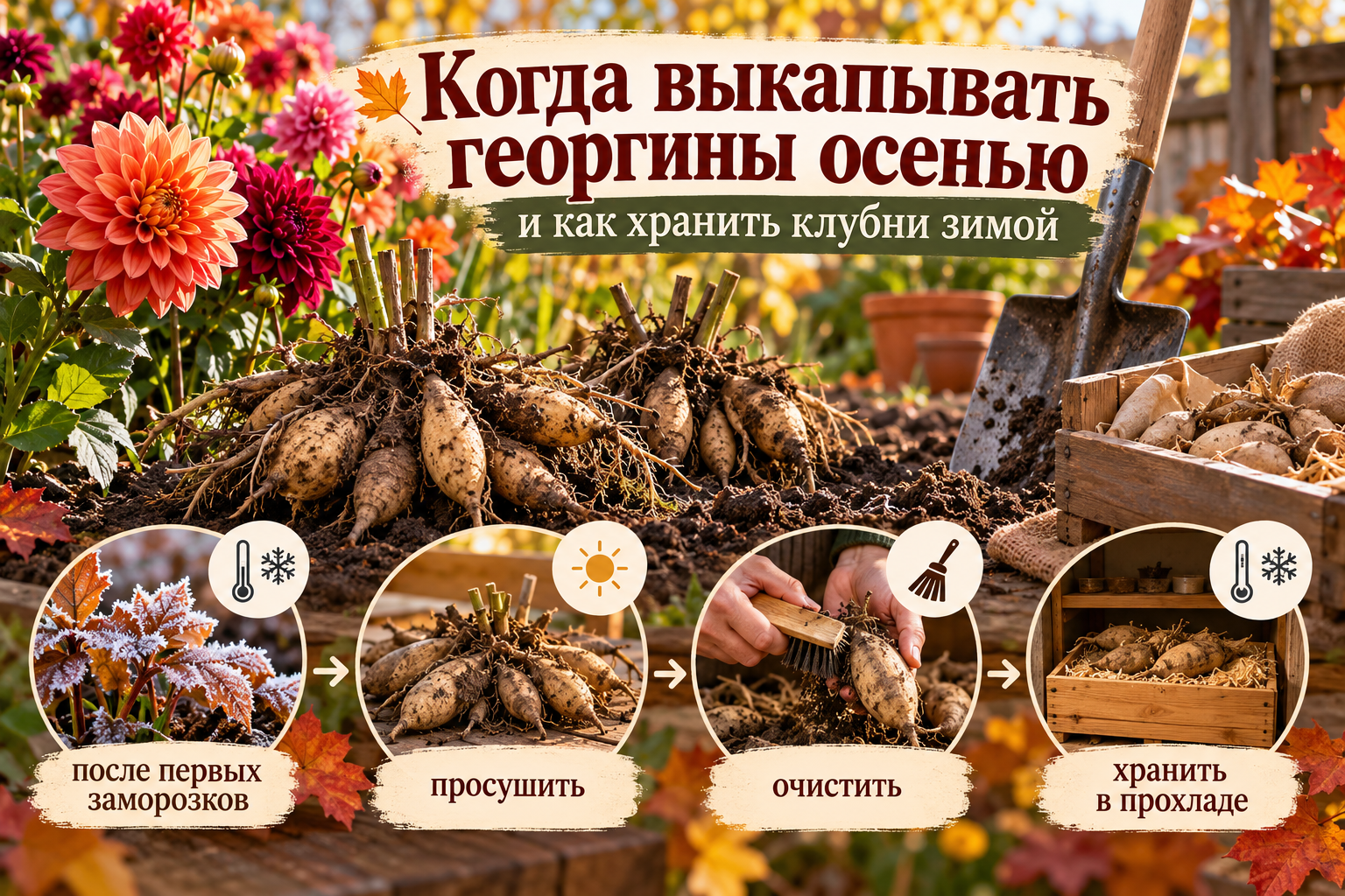Когда выкапывать георгины осенью и как хранить клубни зимой